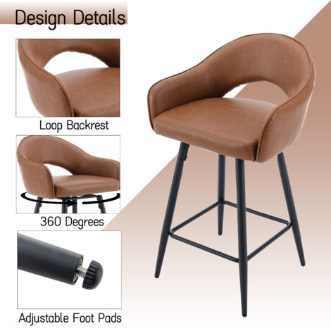 Bar Stools Set of 2 Upholstered in PU Leather Counter Chairs with Hollow Backrest Swivel High Stools for Home Bar, Brown, Wahson