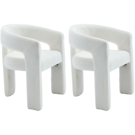 Dining Chairs 2Pcs in Faux Fur Chic Armchairs with Stylish Curved Backrest for Kitchen Living Room Restaurant Cafe, White, Wahson