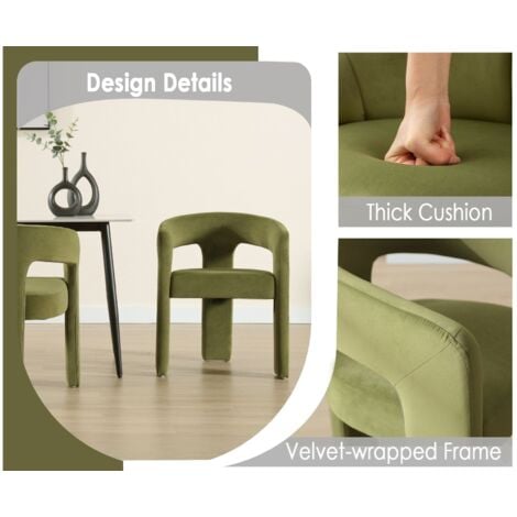 Dining Chair in Velvet Upholstered Armchair Designed with Unique Curved Backest Kitchen Side Chair for Dining Living Room, Green, Wahson