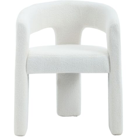 Dining Chair in Faux Fur Upholstered Armchair Designed with Unique Curved Backest Kitchen Side Chair for Dining Living Room, White, Wahson