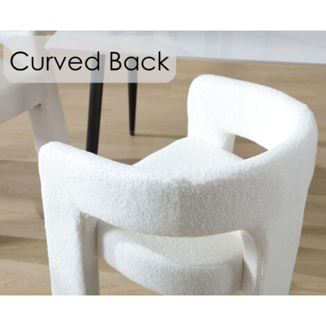 Dining Chair in Faux Fur Upholstered Armchair Designed with Unique Curved Backest Kitchen Side Chair for Dining Living Room, White, Wahson