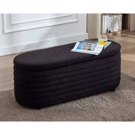Modern Storage Ottoman Bench Upholstered Window Seat in Faux Fur End of Bed Storage Bench 120L Bedroom and Entryway Black