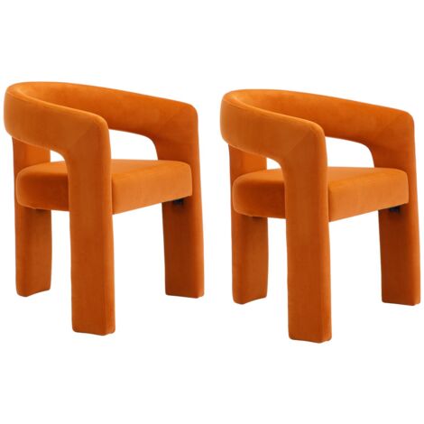 Dining Chairs 2Pcs in Velvet Chic Armchairs with Stylish Curved Backrest for Kitchen Living Room Restaurant Cafe, Orange, Wahson