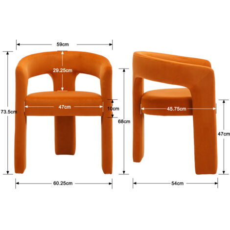 Dining Chairs 2Pcs in Velvet Chic Armchairs with Stylish Curved Backrest for Kitchen Living Room Restaurant Cafe, Orange, Wahson