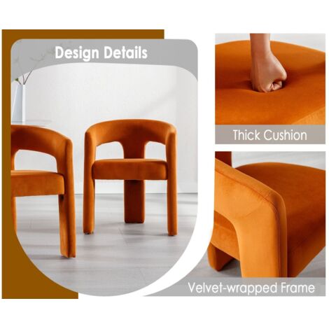 Dining Chairs 2Pcs in Velvet Chic Armchairs with Stylish Curved Backrest for Kitchen Living Room Restaurant Cafe, Orange, Wahson