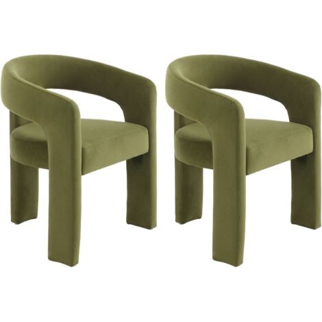 Dining Chair Set of 2 in Velvet Upholstered Armchair Designed with Unique Curved Backest Kitchen Side Chair for Dining Living Room, Green, Wahson