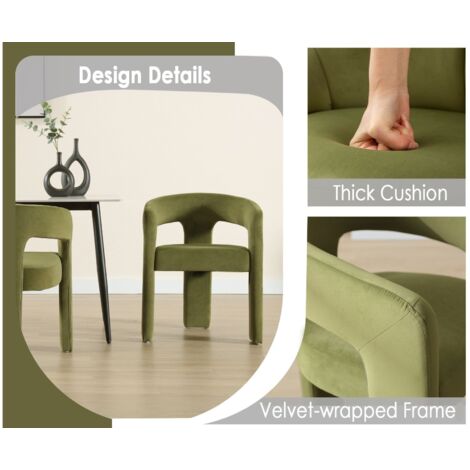 Dining Chair Set of 2 in Velvet Upholstered Armchair Designed with Unique Curved Backest Kitchen Side Chair for Dining Living Room, Green, Wahson