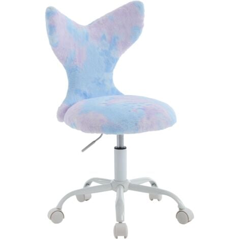 Kids Desk Chair in Faux Fur with Mermaid-shaped Backrest Swivel Task Chair Height Adjustable for Children, Blue, Wahson