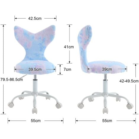 Kids Desk Chair in Faux Fur with Mermaid-shaped Backrest Swivel Task Chair Height Adjustable for Children, Blue, Wahson