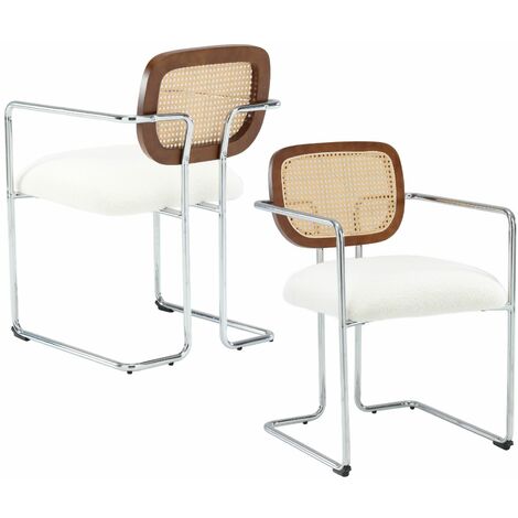 Dining Chairs Set of 2 in Faux Fur Upholstered Kitchen Corner Chairs with Metal Frame Leisure Armchairs for Kitchen Restaurant, White, Wahson