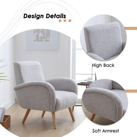 Armchair Upholstered in Fabric Modern Occasional Wingback Lounge Chair with Wooden Legs for Bedroom Living Room, Gray, Wahson