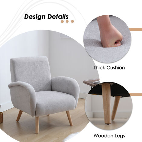 Armchair Upholstered in Fabric Modern Occasional Wingback Lounge Chair with Wooden Legs for Bedroom Living Room, Gray, Wahson
