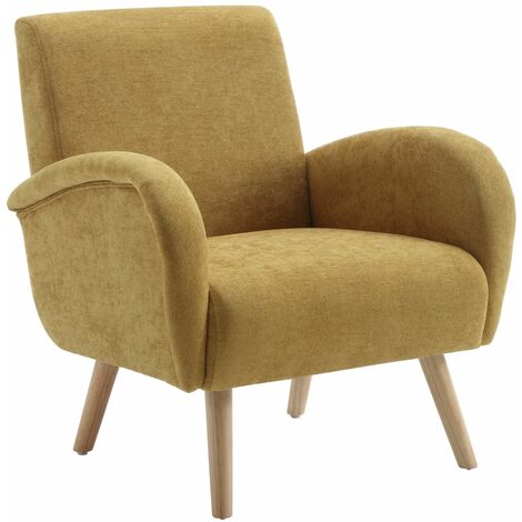 Armchair Upholstered in Fabric Modern Occasional Wingback Lounge Chair with Wooden Legs for Bedroom Living Room, Yellow, Wahson