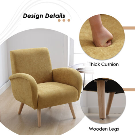 Armchair Upholstered in Fabric Modern Occasional Wingback Lounge Chair with Wooden Legs for Bedroom Living Room, Yellow, Wahson