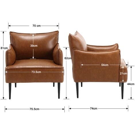 Armchair in PU Leather Modern Accent Side Chair with Backrest Occasional Single Sofa Chair for Bedroom Living Room, Brown, Wahson