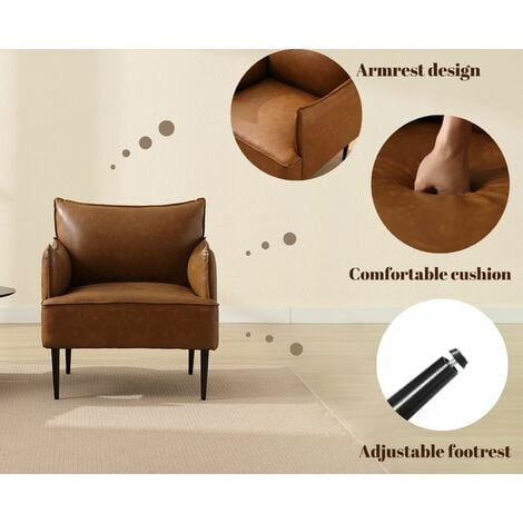 Armchair in PU Leather Modern Accent Side Chair with Backrest Occasional Single Sofa Chair for Bedroom Living Room, Brown, Wahson