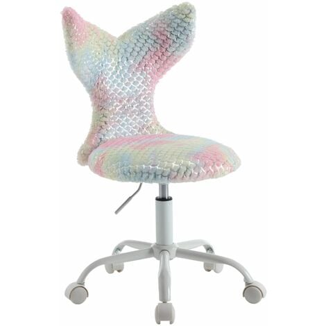 Kids Desk Chair in Faux Fur with Mermaid-shaped Backrest Swivel Task Chair Height Adjustable for Children, Colorful, Wahson