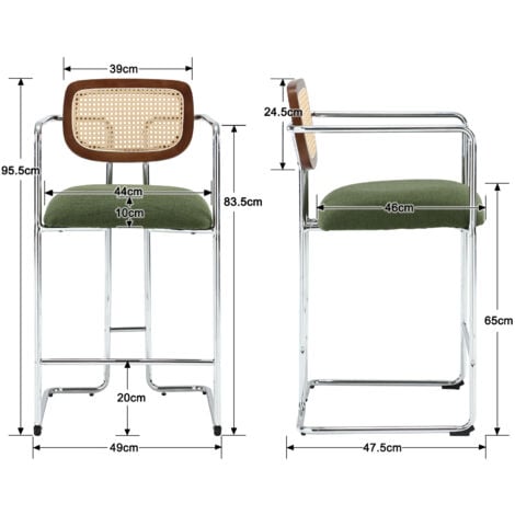 Bar Stools Set of 2 in Linen Upholstered Breakfast Counter Stools with Metal Frame Bar Chairs for Home Pub Kitchen Dining Room, Green, Wahson