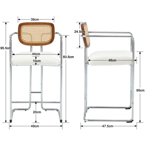 Bar Stools Set of 2 in Faux Fur Upholstered Breakfast Counter Stools with Metal Frame Bar Chairs for Home Pub Kitchen Dining Room, White, Wahson