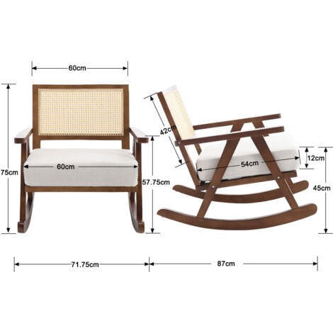Rocking Chair in Rattan Upholstered Armchair with Solid Wood Legs Accent Occasional Lounge Chair for Nursery Living Room Balcony, Walnut, Wahson