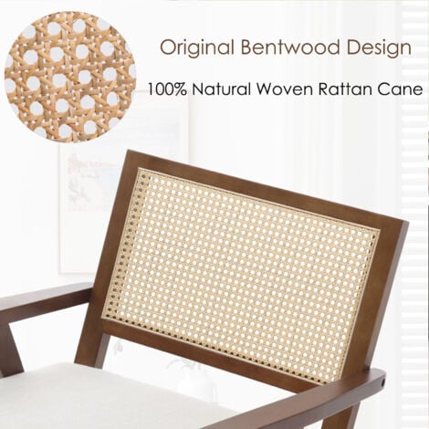 Rocking Chair in Rattan Upholstered Armchair with Solid Wood Legs Accent Occasional Lounge Chair for Nursery Living Room Balcony, Walnut, Wahson