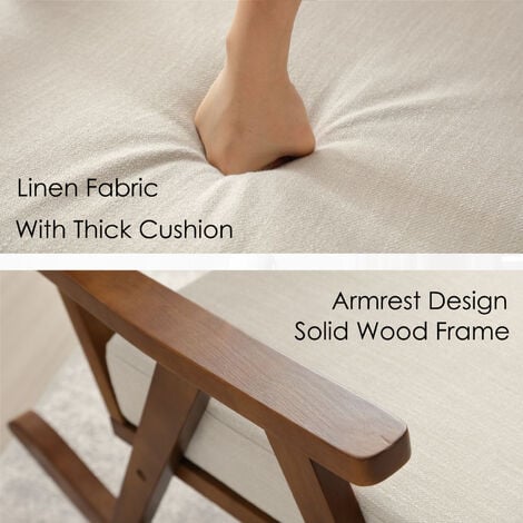 Rocking Chair in Rattan Upholstered Armchair with Solid Wood Legs Accent Occasional Lounge Chair for Nursery Living Room Balcony, Walnut, Wahson