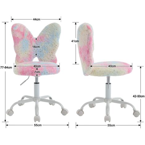 Kids Desk Chair in Faux Fur with Butterfly-shaped Backrest Swivel Task Chair Height Adjustable for Children, Pink, Wahson