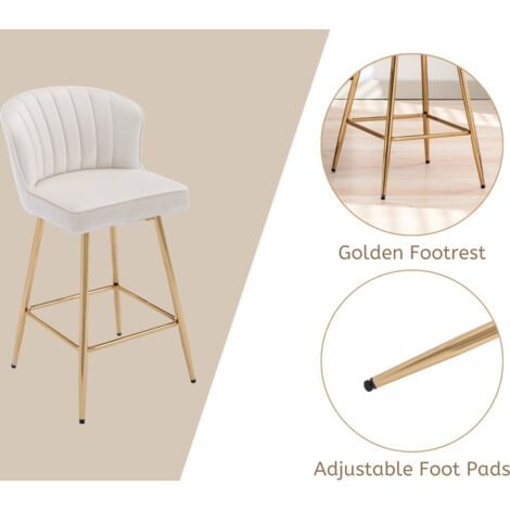 Modern Bar Stools Set of 2 in Velvet Breakfast Counter Chairs Upholstered with Shell Designed Backrest for Home Bar Kitchen Restaurant, Beige, Wahson