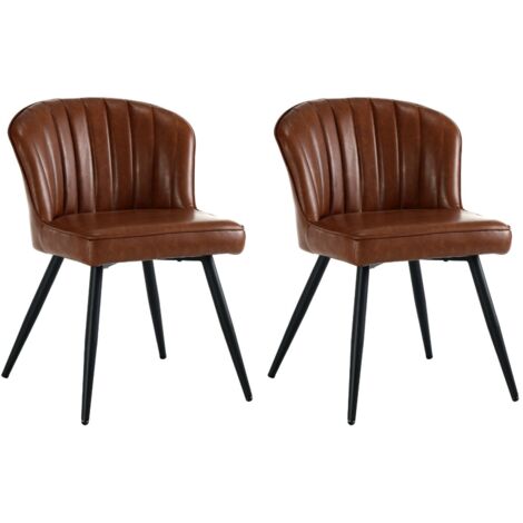 Wahson Dining Chairs 2Pcs in PU Leather Modern Kitchen Chairs with Shell Backrest for Kitchen Living Room Restaurant, Brown