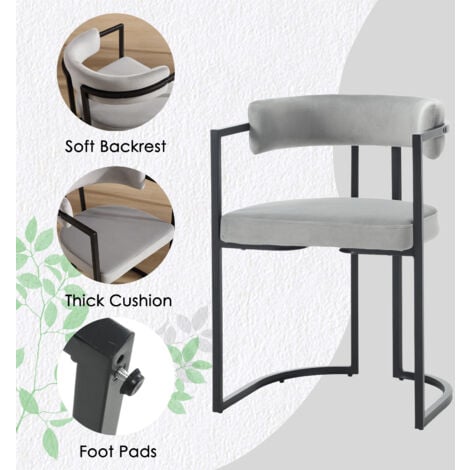 Dining Chairs Set of 2 Upholstered in Velvet Modern Leisure Corner Chairs for Kitchen Living Room, Gray, Washon