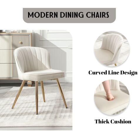Modern Dining Chairs Set of 2 in Velvet Side Chairs with Shell Designed Backrest for Kitchen Living Room Restaurant, Beige, Wahson
