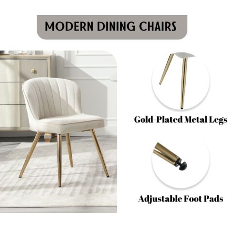 Modern Dining Chairs Set of 2 in Velvet Side Chairs with Shell Designed Backrest for Kitchen Living Room Restaurant, Beige, Wahson