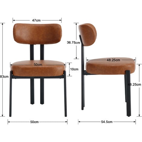 Dining Chairs Set of 2 in PU Leather Upholstered Accent Side Chairs with Metal Legs for Kitchen Living Room Rastaurant, Brown, Wahson