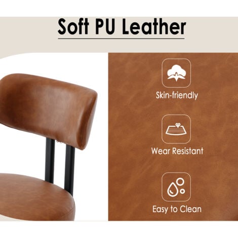 Dining Chairs Set of 2 in PU Leather Upholstered Accent Side Chairs with Metal Legs for Kitchen Living Room Rastaurant, Brown, Wahson