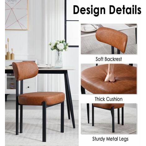 Dining Chairs Set of 2 in PU Leather Upholstered Accent Side Chairs with Metal Legs for Kitchen Living Room Rastaurant, Brown, Wahson