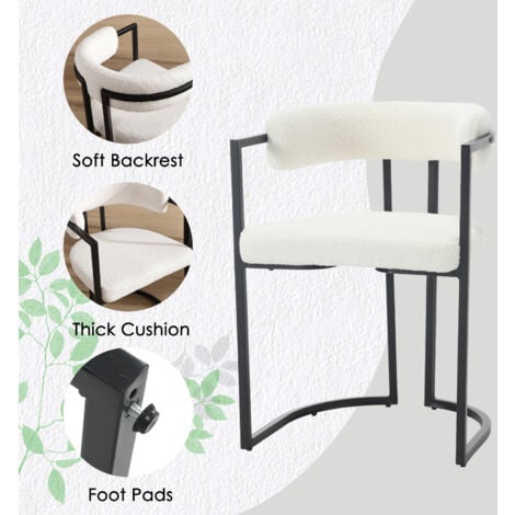 Dining Chairs Set of 2 Upholstered in Faux Fur Modern Leisure Corner Chairs for Kitchen Living Room, White, Washon