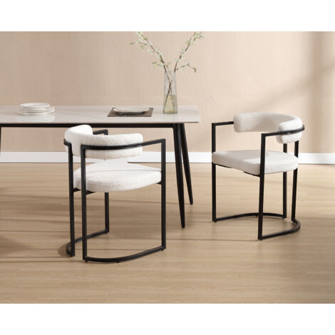 Dining Chairs Set of 2 Upholstered in Faux Fur Modern Leisure Corner Chairs for Kitchen Living Room, White, Washon