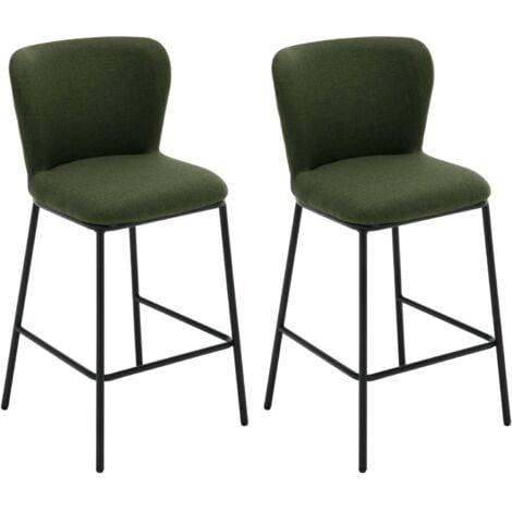Modern Bar Stools Set of 2 in Linen Armless Kitchen Counter Chairs with Comfy Backrest Breakfast Bar Chairs for Home Bar Dining Room, Green, Wahson