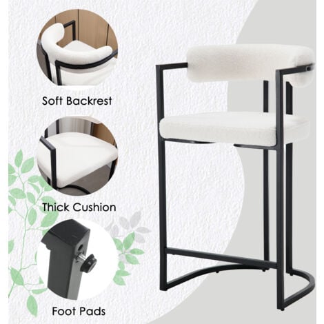 Bar Stools Set of 2 Upholstered in Faux Fur Modern Kitchen Breakfast Counter Chairs for Home Bar Counter Dining Room, White, Wahson