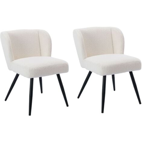 Dining Chairs Set of 2 in Faux Fur Upholstered Leisure Side Chairs with Backrest for Kitchen Living Room Restaurant, White, Wahson