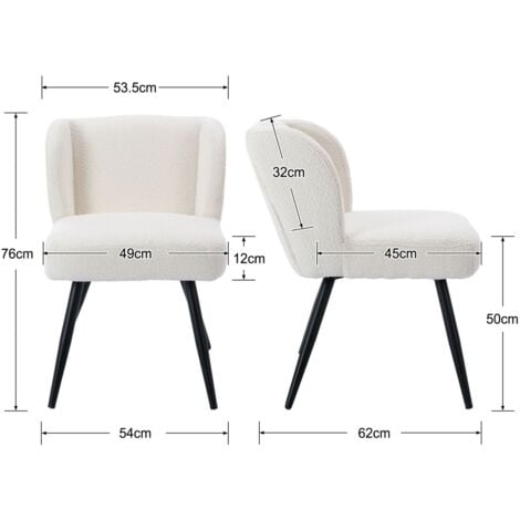 Dining Chairs Set of 2 in Faux Fur Upholstered Leisure Side Chairs with Backrest for Kitchen Living Room Restaurant, White, Wahson