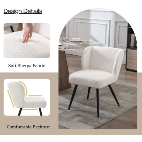 Dining Chairs Set of 2 in Faux Fur Upholstered Leisure Side Chairs with Backrest for Kitchen Living Room Restaurant, White, Wahson