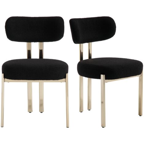Wahson Dining Chairs 2Pcs in Faux Fur Upholstered Modern Kitchen Chairs with Metal Legs for Living Room Rastaurant Cafe, Black