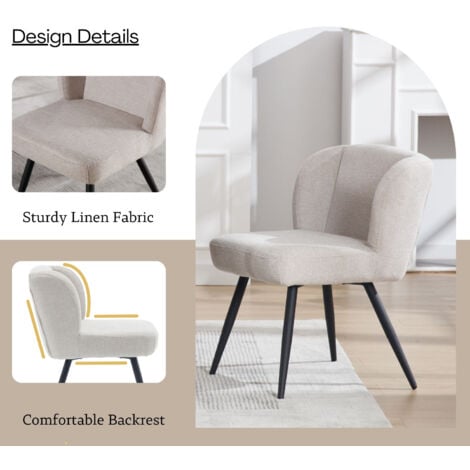 Dining Chairs Set of 2 in Linen Upholstered Leisure Side Chairs with Backrest for Kitchen Living Room Restaurant, Oatmeal, Wahson