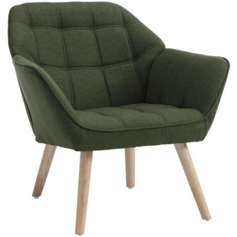 Accent Chair Upholstered in Linen Comfortable Armchair Modern Occasional Tub Chair with Wood Legs for Bedroom Living Room, Green, Wahson