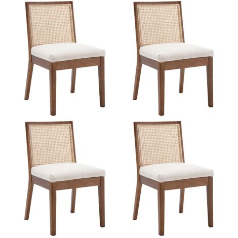 Wahson Dining Chairs 4Pcs in Rattan Rustic Kitchen Chairs Upholstered for Living Room Restaurant, Beige