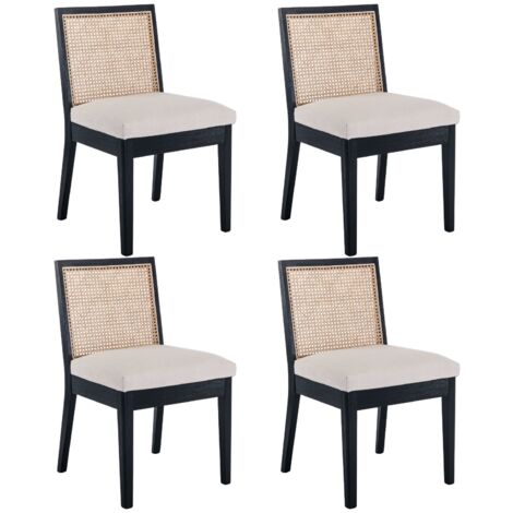Wahson Dining Chairs 4Pcs in Rattan Rustic Kitchen Chairs Upholstered for Living Room Restaurant, Black