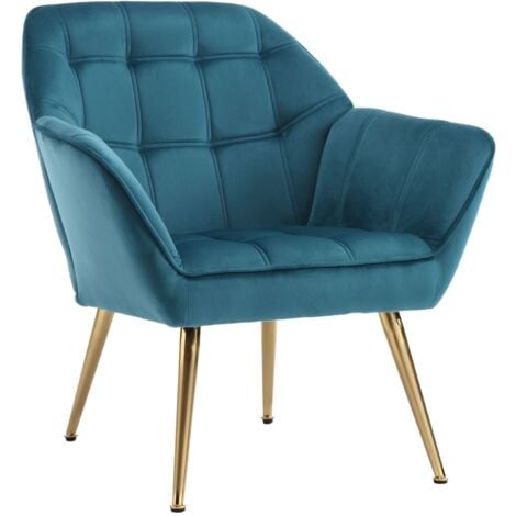 Accent Chair Upholstered in Velvet Armchair Comfortable Padded Modern Occasional Tub Chair with Wood Legs for Bedroom Living Room, Blue, Wahson