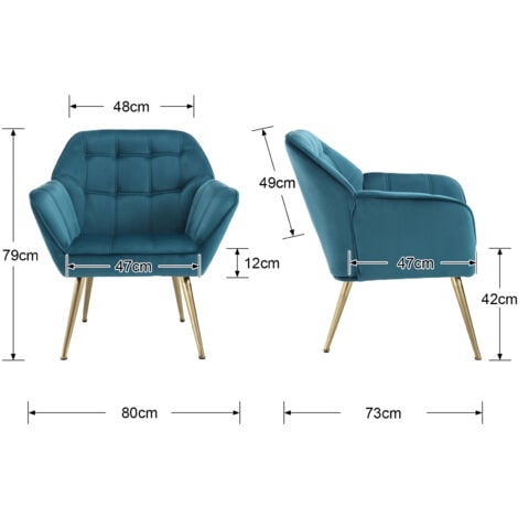 Accent Chair Upholstered in Velvet Armchair Comfortable Padded Modern Occasional Tub Chair with Wood Legs for Bedroom Living Room, Blue, Wahson