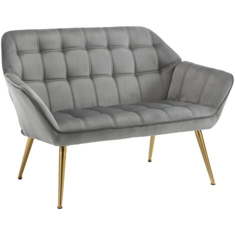 2 Seater Sofa in Velvet Modern Upholstered Couch Comfortable Padded Loveseat Sofa with Metal Legs for Bedroom Living Room, Gray, Wahson